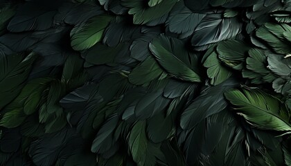 Highly detailed green feathers texture background with large bird feathers  digital art