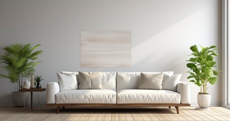 Modern Elegance - Elegant living room with empty wall frame. Generative AI