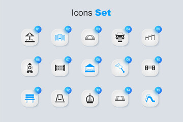 Set Monkey bar, Education logic game, Swedish wall, Bench, Slide playground, Playground kids bridge, Sandbox with sand and icon. Vector