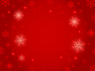 Red Christmas background with snowflakes and shining sparkles