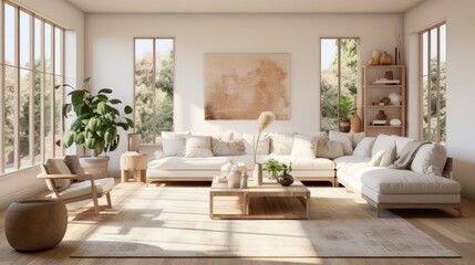 Fototapeta na wymiar Nature-Inspired Interiors - Eco-friendly home decor, marrying style with sustainability for conscious living. Generative AI
