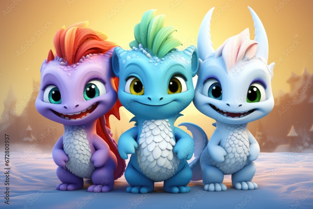 Poster A group of cartoon characters standing next to each other. This image can be used for various creative projects.