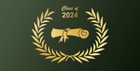 Graduation class of 2024 with graduation cap hat on black silk background. Vector Illustration EPS10 