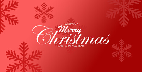 Illustation of a Christmas greeting card with a Christmas ornaments and the message Merry Christmas in white on red background.