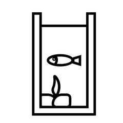 Fish in Small Aquarium Icon and Illustration in Line Style