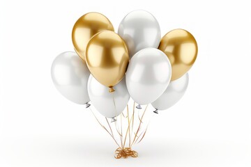 Elegant white and gold helium balloon with shimmering metallic accents on a pure white background