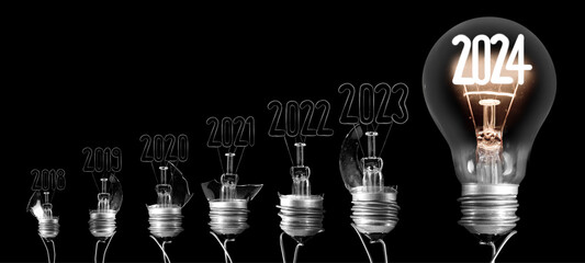 Light Bulbs with New Year 2024 - 672803336