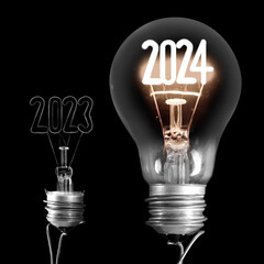 Light Bulbs with New Year 2024