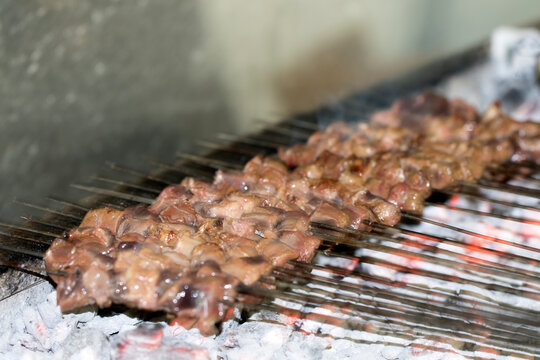 A local kebap type called (Cigher sish in Turkish) made from cube shaped cut sheep and goat liver. 
