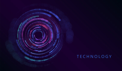 Circle round dot particles technology background. Circular engineering big data vector. Futuristic electronic glow board. - obrazy, fototapety, plakaty
