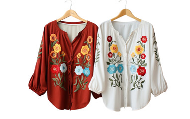 Floral Embroidery  tassel Blouses isolated on transparent background .