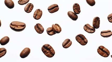 Flying coffee beans on a white background. AI generative