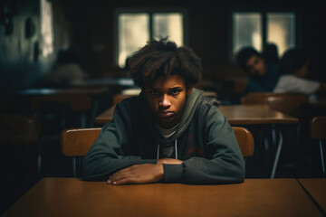 Emotionally Distressed Black High School Student - obrazy, fototapety, plakaty