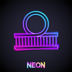 Glowing neon line Roller coaster icon isolated on black background. Amusement park. Childrens entertainment playground, recreation park. Vector