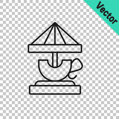 Black line Attraction carousel icon isolated on transparent background. Amusement park. Childrens entertainment playground, recreation park. Vector
