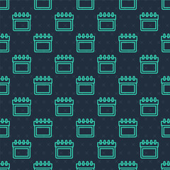 Green line Calendar icon isolated seamless pattern on blue background. Event reminder symbol. Vector