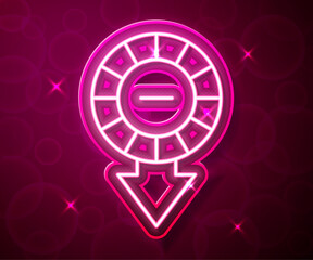 Glowing neon line Casino chips icon isolated on red background. Casino gambling. Vector
