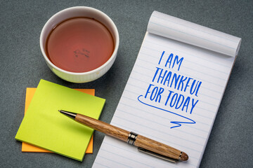 I am thankful for today - positive handwriting in a notebook or journal