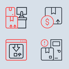 Set line Carton cardboard box, Online app delivery tracking, Home services and Warehouse with boxes icon. Vector
