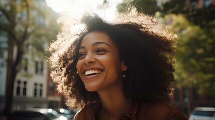 A contemporary black woman, her features radiant with natural beauty. generative AI