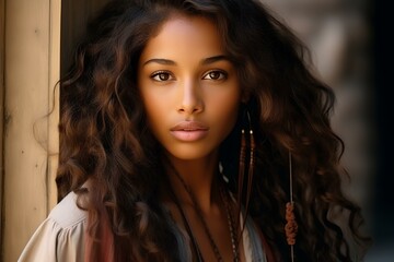 Fototapeta premium A contemporary black woman, her features radiant with natural beauty. generative AI