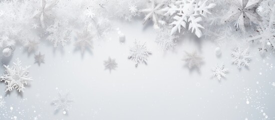 Christmas background on the white snowflakes background, copy space