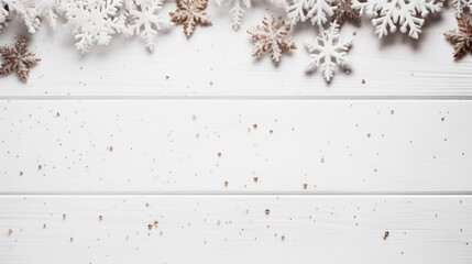 Christmas background on the white wooden desk, Merry Christmas and Happy New Year banner