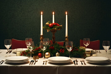 Elegant Christmas dinner table setup.