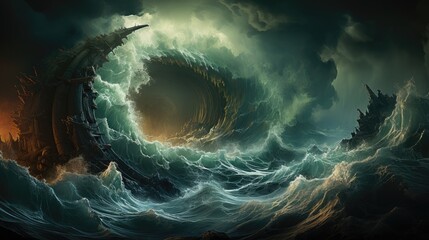 A Stormy and Turbulent Aquatic Scene. Raging Furious Ocean