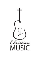 christian music emblem with guitar isolated on white background 