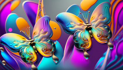 Motyle z opalizującego organicznego płynu, fantazyjne kształty i kolory