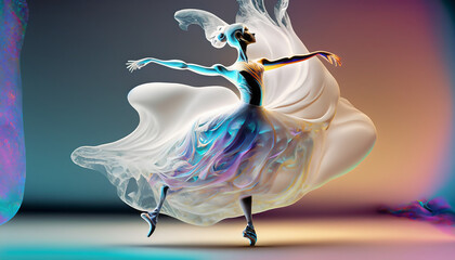 Tańcząca baletnica wyglądająca jakby tworzył ją opalizujący płyn - obrazy, fototapety, plakaty