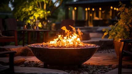 A Unique Fire pit Offering Warmth and Modern Design. Generative AI - obrazy, fototapety, plakaty
