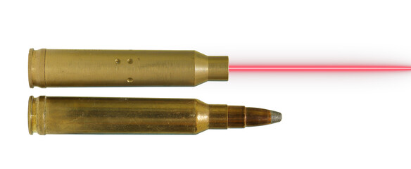 bullet and laser bore sight on transparent background