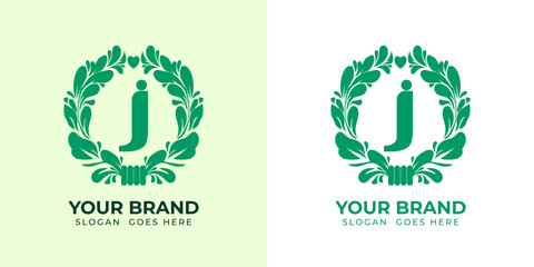 logo alphabeth initial "J"  herbal vegan health green minimalist