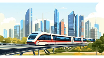 Naklejka premium Modern city landscape with high skyscrapers and subway Cityscape Cartoon illustration
