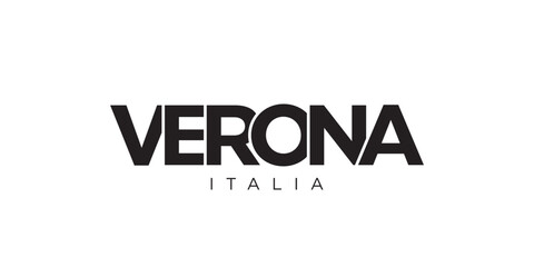 Verona in the Italia emblem. The design features a geometric style, vector illustration with bold typography in a modern font. The graphic slogan lettering.