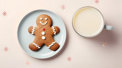 Gingerbread Cookie on a Plate with a Cup of Milk
