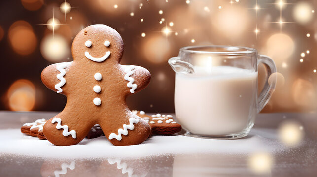 Gingerbread Man Cookie and Milk Festive Holiday Setting