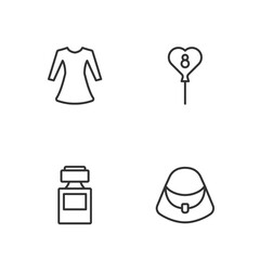 Set line Handbag, Perfume, Woman dress and Balloons with 8 March icon. Vector