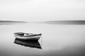 old rowing boat alone on a lake, ai generated, Generative AI