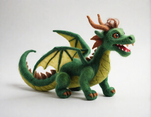 Obraz premium Green Wooden Dragon from felting on a white background