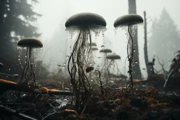 Foto op Plexiglas Enchanted forest jellyfish mushrooms © Blue_Utilities