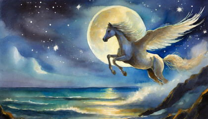 Obraz na płótnie Canvas Unicorn Horse running painting, watercolor style