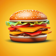 3D clay hamburger icon, a symbol of delicious fast food. Perfect for your web or app design, it's a mouthwatering addition.