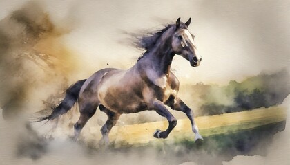Obraz na płótnie Canvas Horse running painting, watercolor style