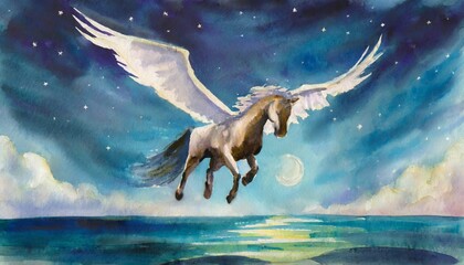 Unicorn Horse running painting, watercolor style