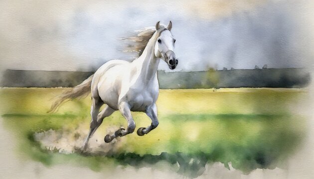 Horse running painting, watercolor style