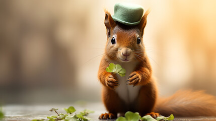 sweet baby Squirrel with green shamrock