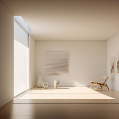 Fototapeta na wymiar Minimalist modern interior of the room in cream shades, pure space